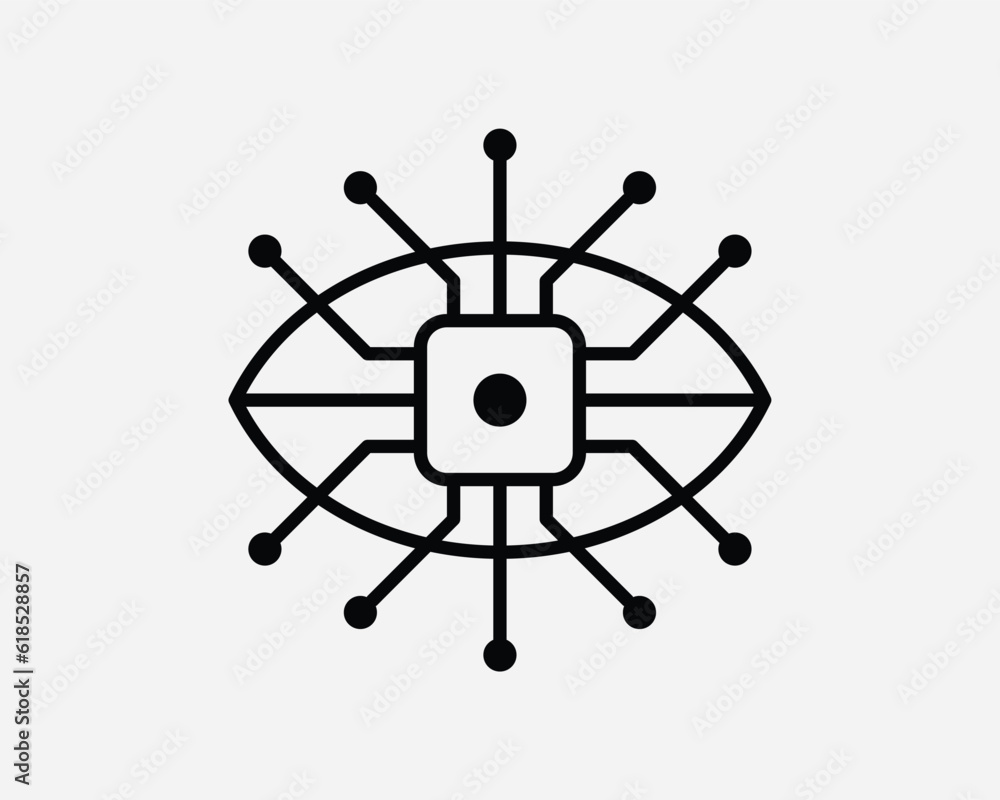 Poster ai vision icon. artificial intelligence robot eye computer chip technology cyber tech data black whi