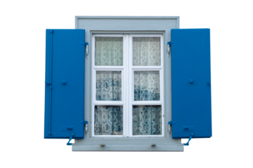 traditional windows with blue shutters, europe, isolated, transparent background, png