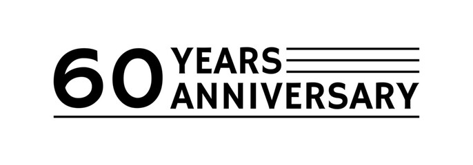60 years logo, label or icon. 60th anniversary celebration symbol. Birthday, jubilee design template. Vector illustration.