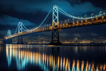 Fototapeta na wymiar Twilight over the San Francisco-Oakland Bay Bridge and the skyline