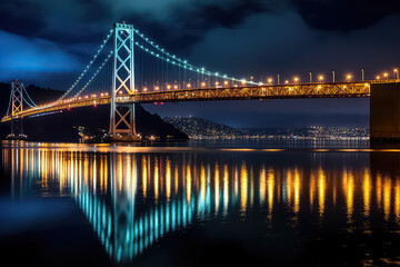 Naklejka na ściany i meble Twilight over the San Francisco-Oakland Bay Bridge and the skyline