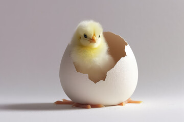 Funny newborn chick with broken eggshell just born - obrazy, fototapety, plakaty