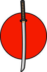 vector katana sword on red circle
