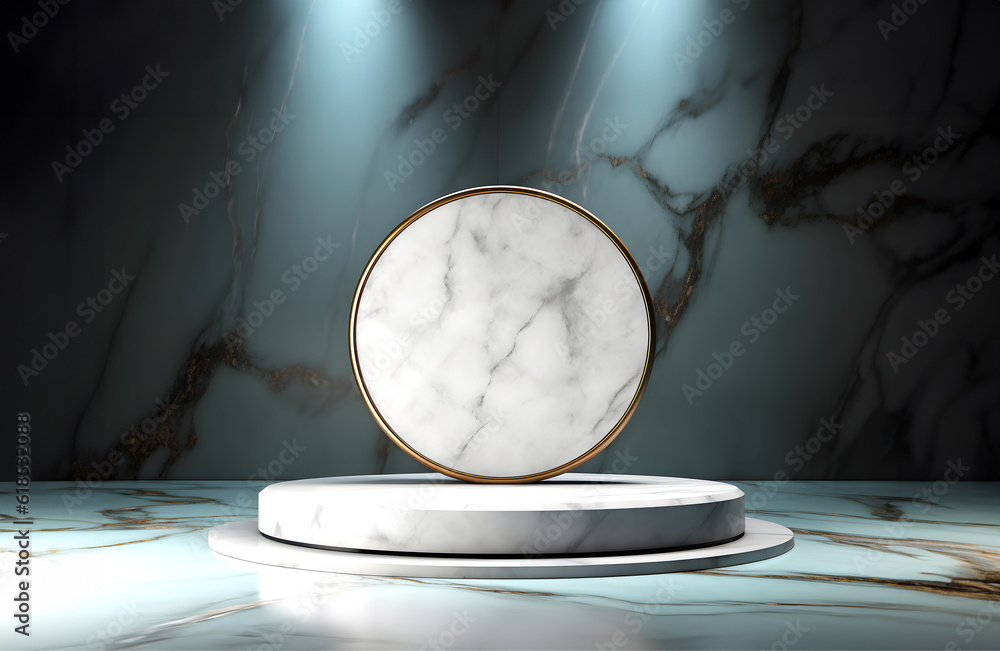 Fototapete abstract minimal concept. modern ivory white marble podium stage platform display on background room