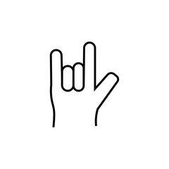 Love you hand gesture linear icon. Thin line illustration. Rock on. Horns emoji. Devil fingers. Heavy metal. Roll sign. Contour symbol. Vector isolated outline drawing. Editable stroke