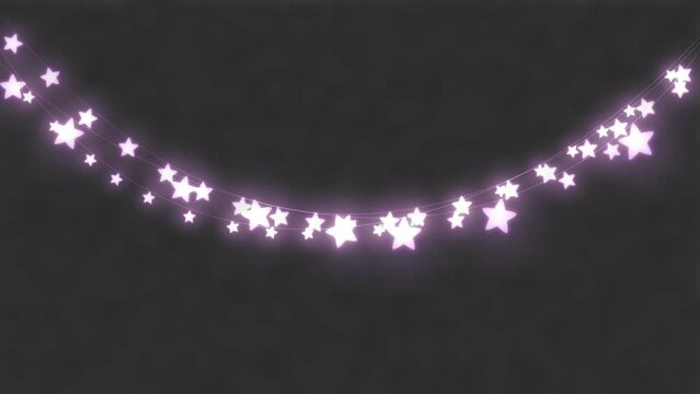 Animation of star shaped fairy lights with copy space on grey background