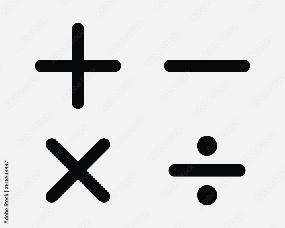 Poster math symbol icon mathematics calculate calculator app accounting plus minus multiply divide black wh