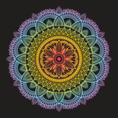 Detailed ethnic multicolored mandala on white background.