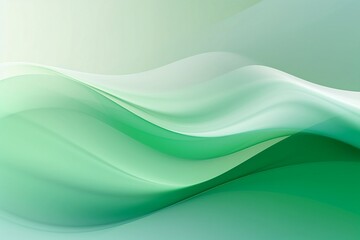 Green background with soft and soothing abstract green and white ribbon waves. Created using generative AI.