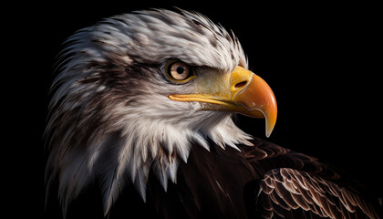 Obraz premium Majestic bald eagle flying with piercing stare generated by AI