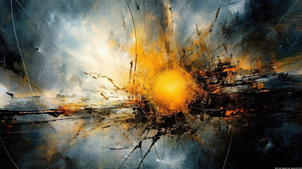 Splash, oil and design with art and painting for futuristic, texture and creative. Ai generated, banner and pattern with abstract fantasy elements on background for graphic, mockup and space