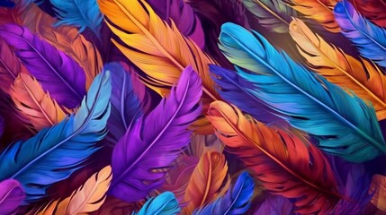 Fototapeta na wymiar colorful feathers leave on the living wall 3d abstract.Generative AI