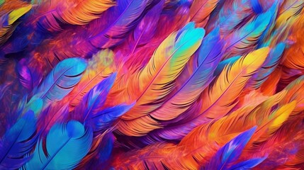 colorful feathers leave on the living wall 3d abstract.Generative AI