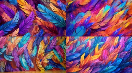colorful feathers leave on the living wall 3d abstract.Generative AI