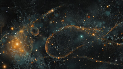 Closeup, paint and epoxy glitter art on background for decoration, banner and creative design painting. Ai generated, acrylic and flowing resin fluid for metallic movement, motion and pattern