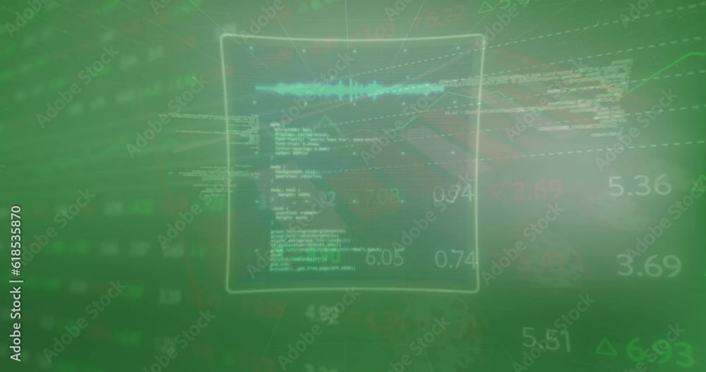 Leinwandbilder Animation of graphs, circles and computer language over computer language on abstract background