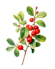 Watercolor cowberry with leaves png