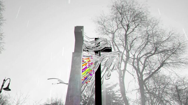 Slow Motion Christian Cross Starts in Black and White and Becomes Colorful