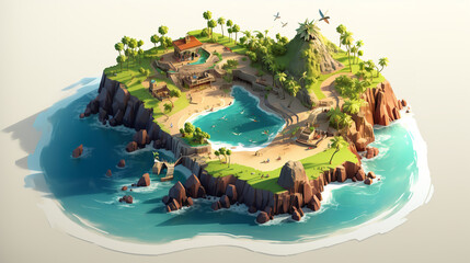 view of the island tropical resort ai gen isometric render