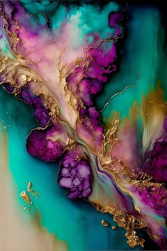 alcohol ink pink purple turquoise gold 