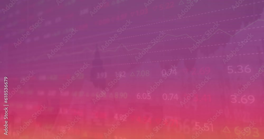Poster animation of trading board over graph against skyscraper in background