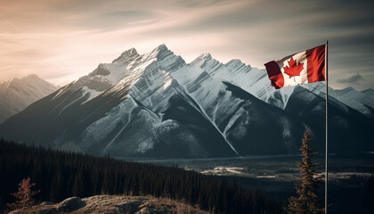 Majestic mountain range reflects tranquil sunset beauty generated by AI
