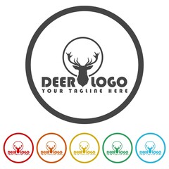 Deer logo designs template. Set icons in color circle buttons