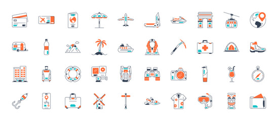 Set of Travel Icons for Web and Mobile. Light version. Vector Illustration
