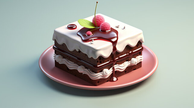 chocolate cake isometric digital render delicious raspberry ai gen