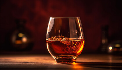 Luxury whiskey glass reflects golden elegance and wealth generated by AI