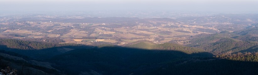 Panoramic view of villages near city of Prnjavor, view from mountain Ljubic