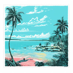 beach with palm trees art gen ai