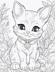 Adult coloring book of a cute cat ai generated