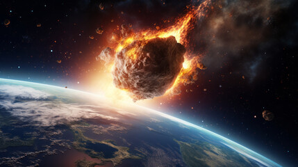 Obraz na płótnie Canvas Huge meteor in flames is going to crash on earth