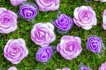 Purple bed flowers background flat layer
