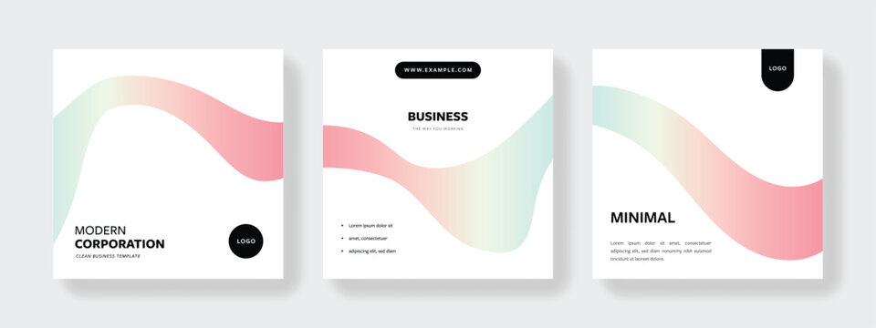 Minimalist editable social media post, square web banners for business, gradient wave, organic, elegant and clean templates for social networks, minimal design with place for text and photos