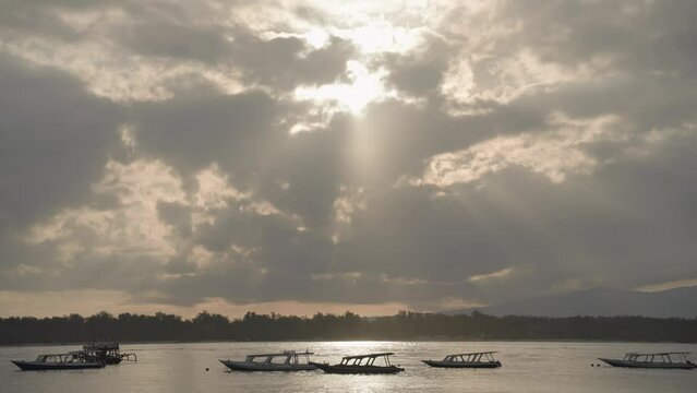 Sunrise in Gili Trawangan Island looking to Mount Rinjani in Lombok