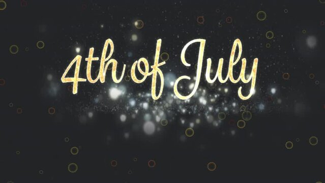 Animation of 4th of july text and fairy lights on black background