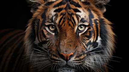Angry tiger,Sumatran tiger, Beautiful tiger portrait on black background.