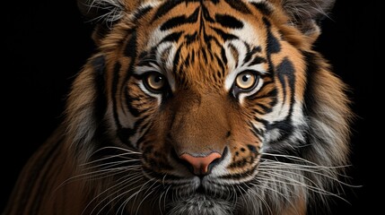 Angry tiger,Sumatran tiger, Beautiful tiger portrait on black background.