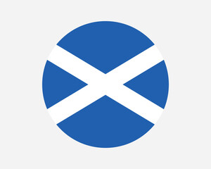 Scotland Round Flag. Scottish Scott Circle National Nation Banner Emblem Blue White UK United Kingdom Graphic Clipart Artwork Symbol Sign Vector EPS