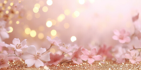 pink flowers with glitter and bokeh background