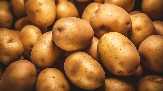 close up view of a pile of unsorted potatoes, in the style of canvas texture emphasis, generative AI