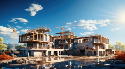 Fototapeta premium Modern building under construction against, Construction work site.