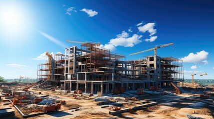 Naklejka premium Modern building under construction against, Construction work site.