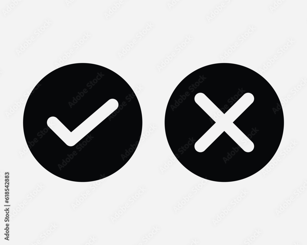 Poster tick and cross icon right wrong checkmark check x yes no choice vote confirm select reject black whi