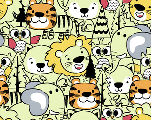Seamless pattern vector of funny animals cartoon