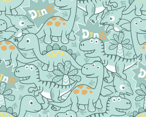 Seamless pattern vector of dinosaurs cartoon