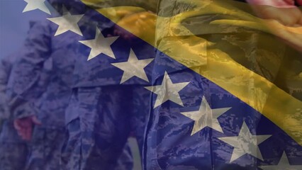 Animation of flag of bosnia and herzegovina over diverse soldiers - Powered by Adobe