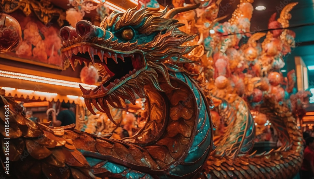 Wall mural multi colored dragon statue symbolizes chinese spirituality generated by ai